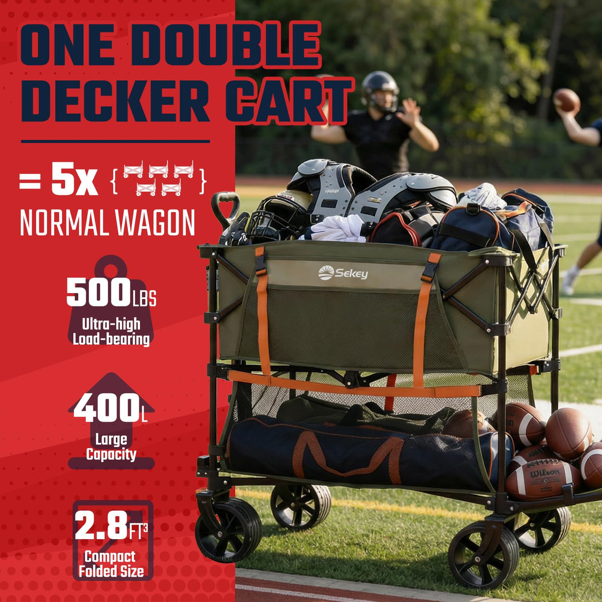 500LBS Heavy Duty Double Decker Wagon with Extender