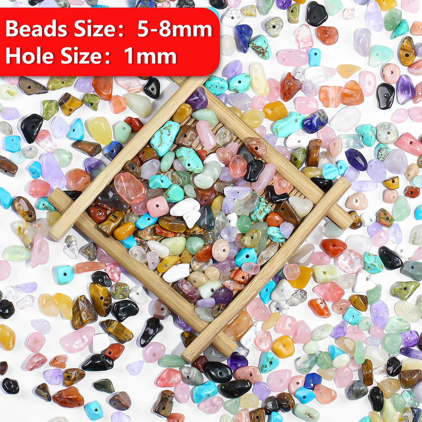 900pcs Natural Gemstone Chip Beads Bulk - Mixed Crystal Chips 5-8mm Pre-drilled for Jewelry Making DIY Crafts (0.55lb)