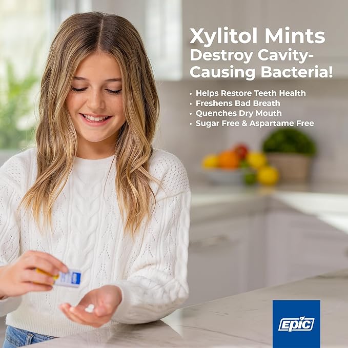 Epic 100% Xylitol Mints - Sugar Free Peppermint, Fresh Fruit, Cinnamon Breath Mints Variety Pack - Aspartame Free, Dry Mouth Relief, Freshens Bad Breath - 180 Pieces (Pack of 3)