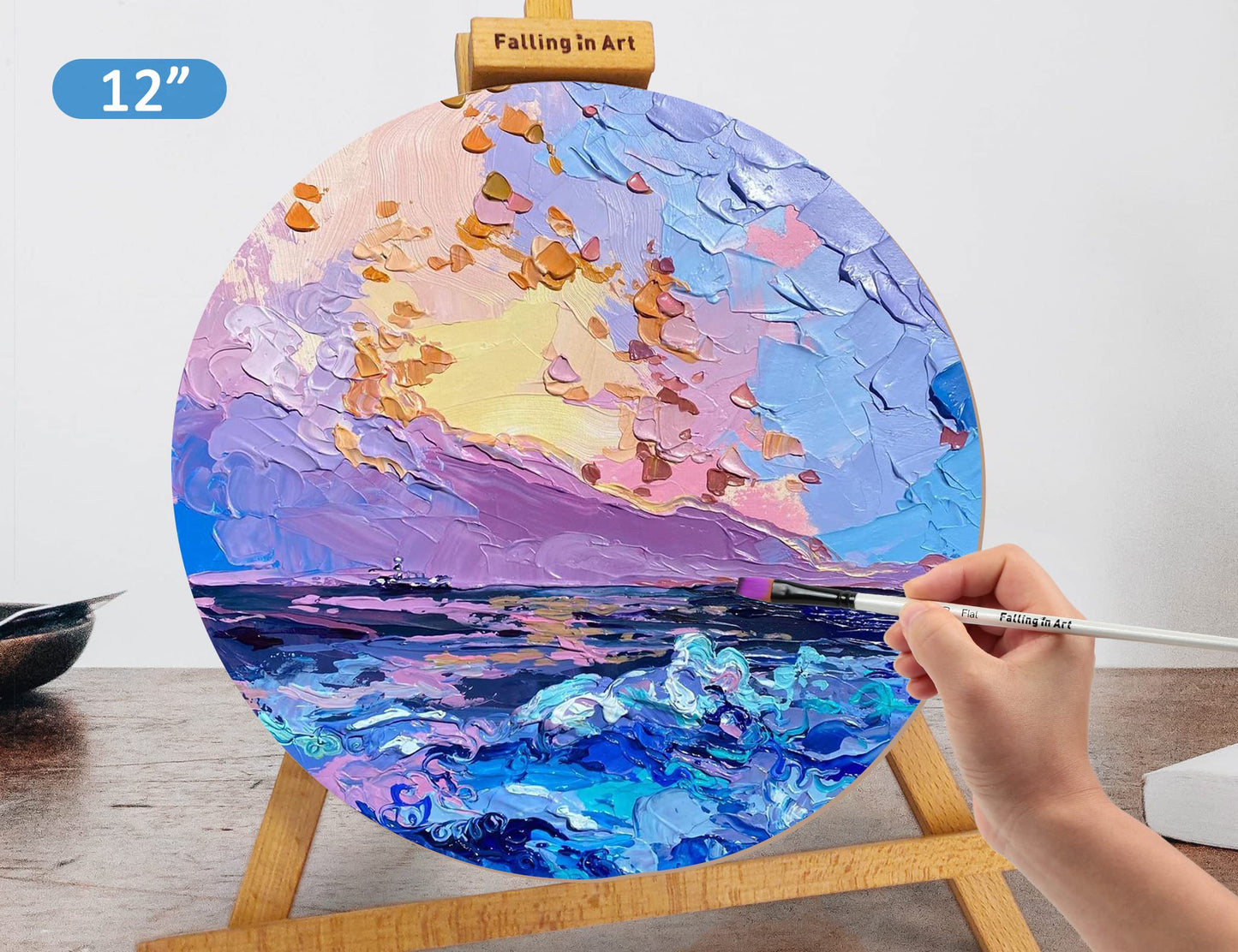 Falling in Art Unfinished Round Birch Wood Canvas Panels Kit, 4 Pack of 2 Sizes 8' and 12' Studio 3/4’’ Deep Cradle Boards for Pouring Art, Crafts, Painting, and More