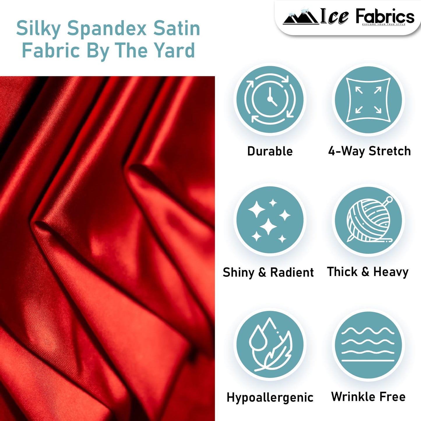 Ice Fabrics 4 Way Stretch Silky Spandex Satin Fabric by The Yard - 60" Wide Shiny Satin Spandex Fabric for Dresses, Active Wear, Yoga Pants, Table Cloth - Thick and Heavy - Hunter Green - 1 Yard