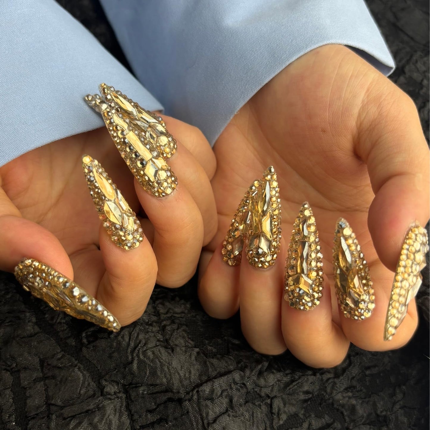 AKA Unicorn Trendy Handmade Press On Nails Long Stiletto Shape,10Pcs Bling Bling Acrylic Fake Nails with 3D Rhine Stone Luxury Design Stick On Nail for Woman Gift