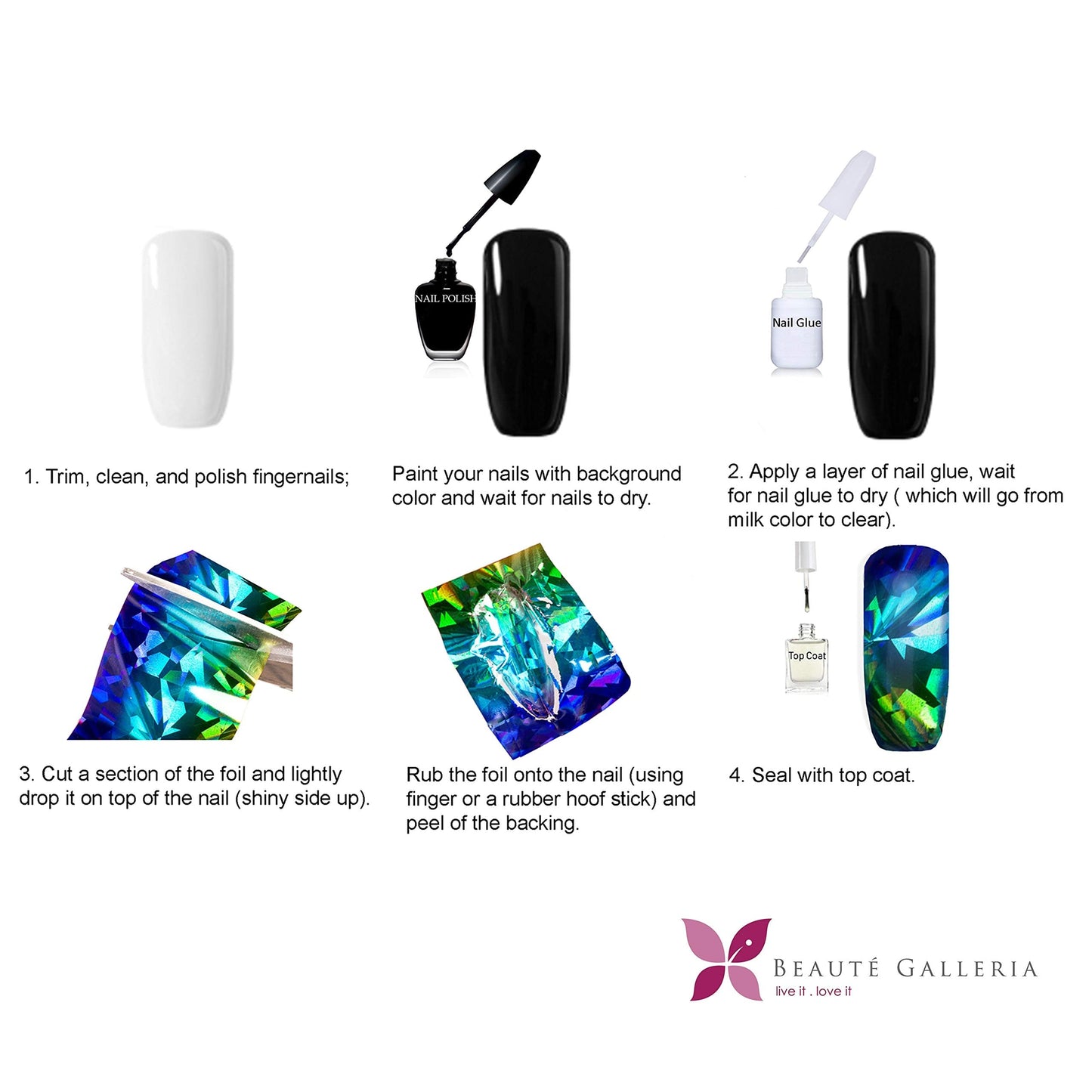 Beaute Galleria 50 Pieces Nail Foil Transfer Stickers, Laser Galaxy Starry Sky Nail Art Decorations