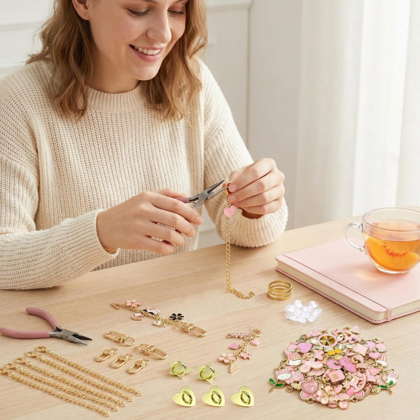 YesMvpMvp 499 Pcs Kindle Accessories,Charm Chain Making Kit for Kindle E-Reader,Charm DIY Craft Supplies,Makes 10 E-Reader Charms and 10 Type-C Dust Plug(Pink)