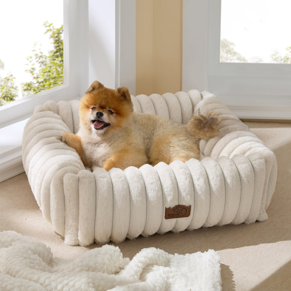 Bedsure ComfyFleece® Cute Dog Beds Large Sized Dog Washable，36in Cream