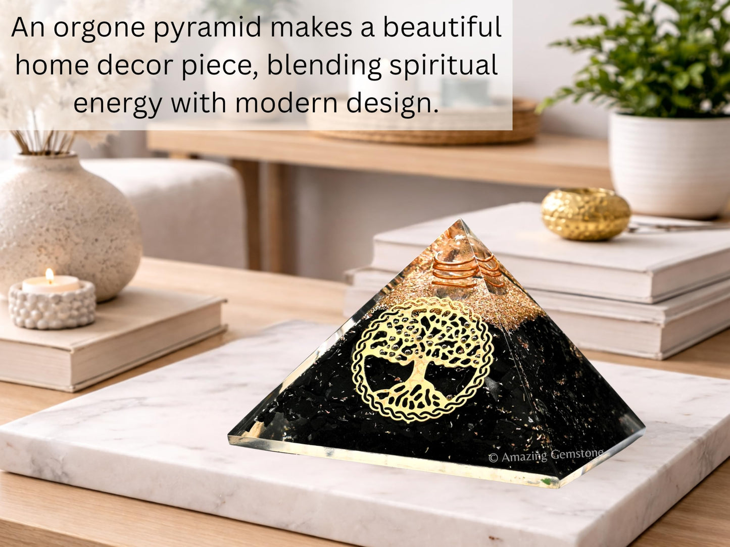 Amazing Gemstone Large Black Tourmaline Orgone Pyramid Crystal, Tree of Life Orgonite Pyramid - Positive Energy Healing