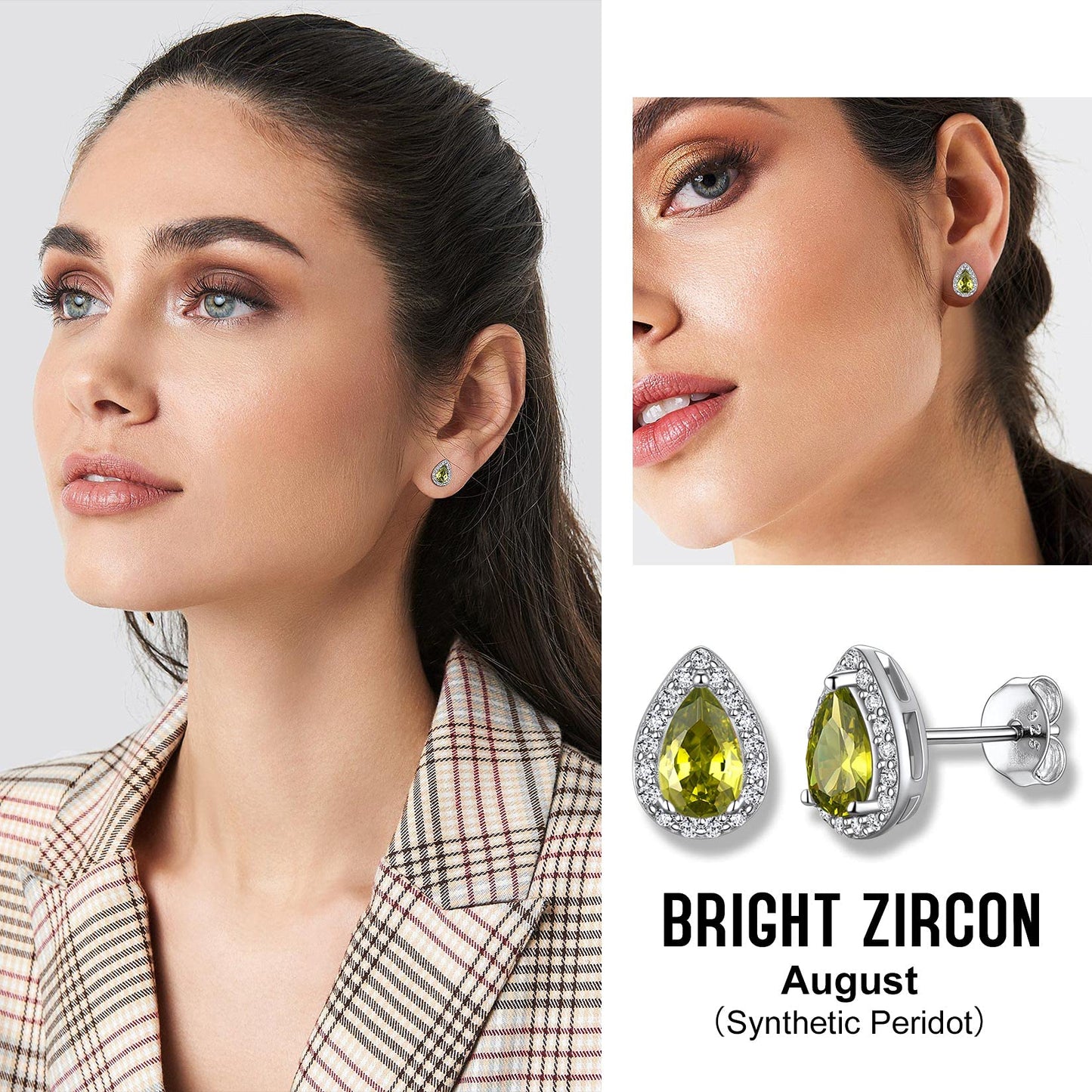 Bestyle 925 Sterling Silver Infinite Birthstone Teardrop Stud August Peridot Birthstone Earrings, Dainty Love Statement Stud Earrings, Birthday/Valentines/Christmas Gift for Women/