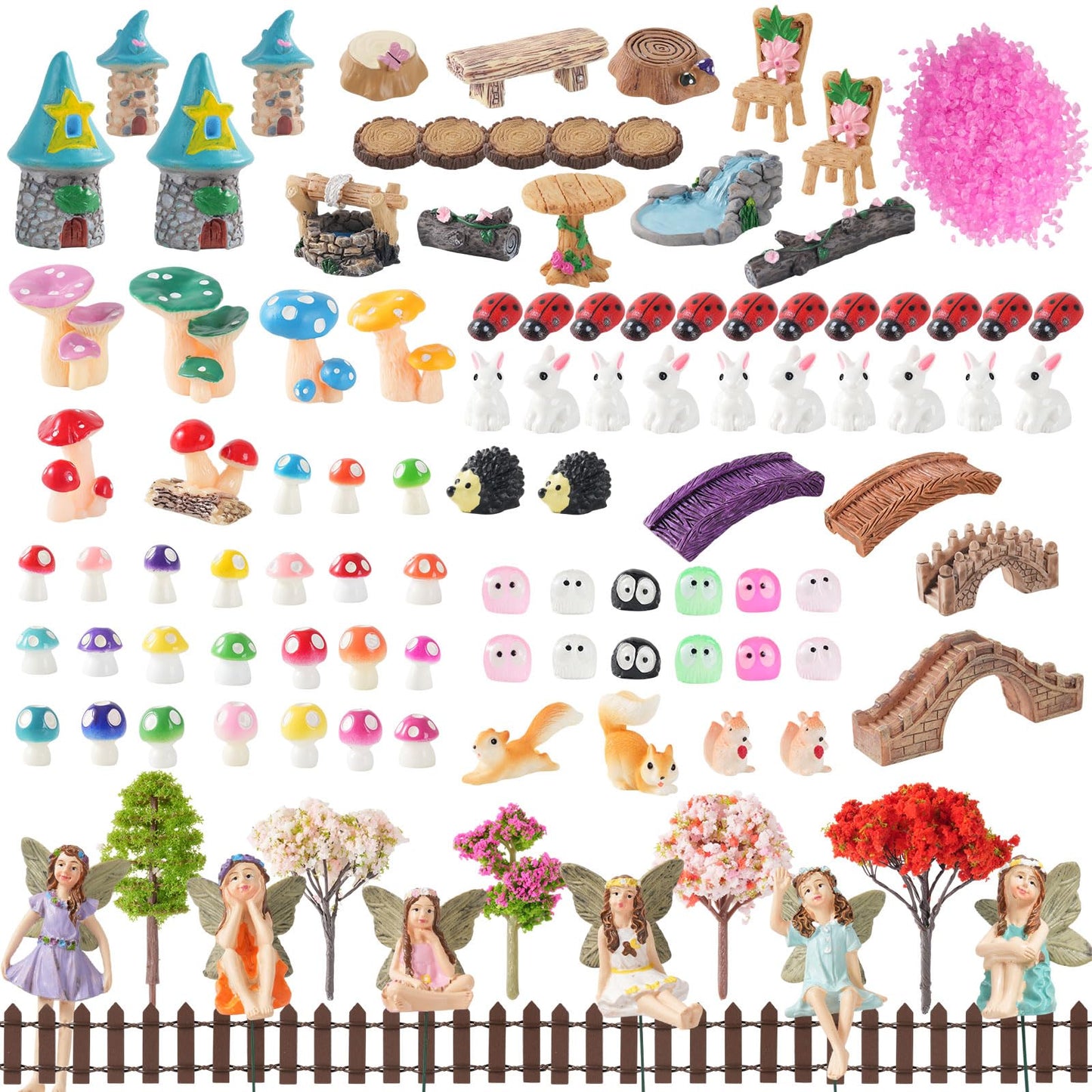 FCKLVMC 101 Pcs Resin Miniatures Figures Fairy Garden Kit, Fairy Garden Accessories Outdoor for DIY Dollhouse Micro Landscape