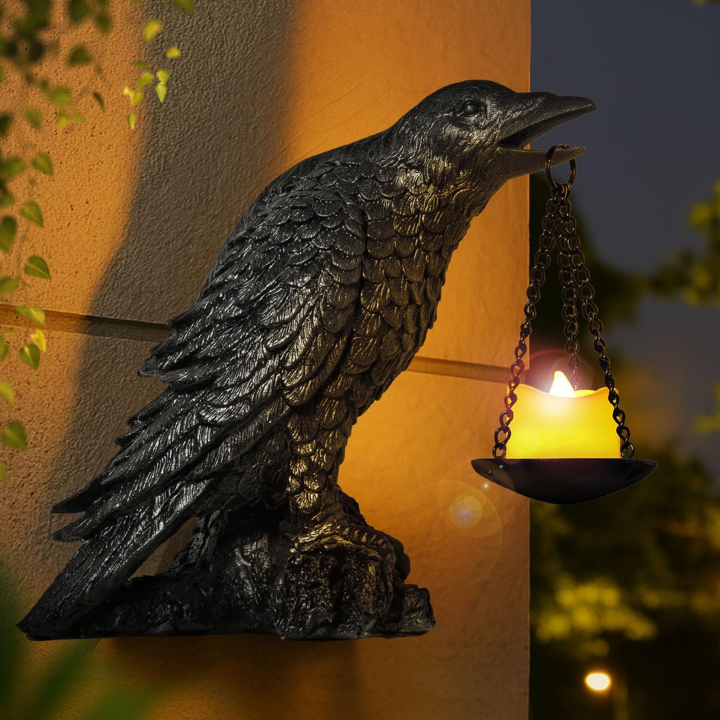 Gothic Crow Wall Art Decor Outdoor Wall Sconce Raven lamp Table Candle Holder Wall Decor for Patio Garden Bedroom Gothic Gifts Head Facing Right