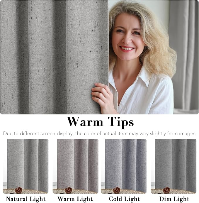 H.VERSAILTEX Linen Blackout Curtains 84 Inches Long, 100% Absolutely Blackout Thermal Insulated Textured Linen Look Curtain Draperies Anti-Rust Grommet with White Liner, 2 Panels, Dove Gray