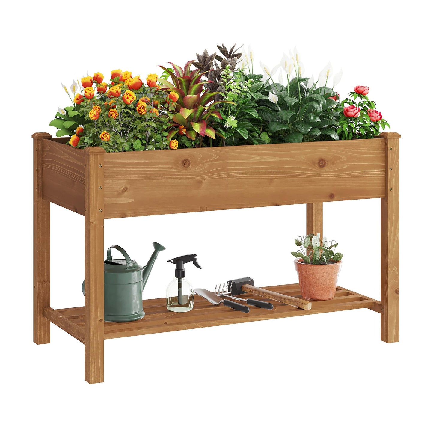 GHWIE Raised Garden Bed with Shelf,Elevated Wooden Planter Box with Legs,Garden Planter for Backyard, Patio, Balcony