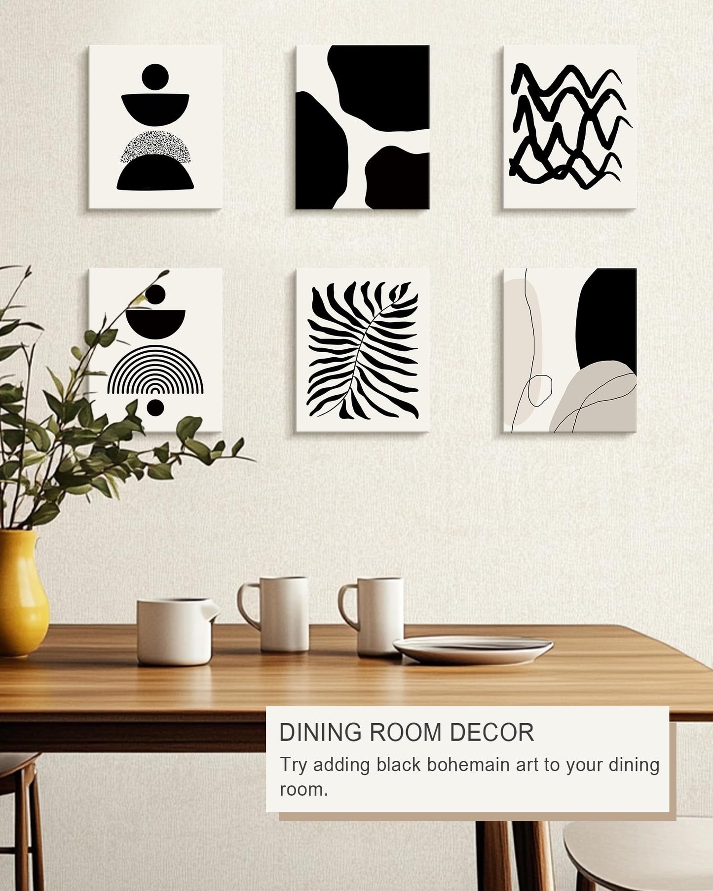 Drsoum Abstract Boho Wall Art Minimalist Geometric Framed Boho Room Decor Black Line Art Mid Century Modern Prints Bohemian Living Room Bedroom Ready to Hang 8x10inx6pcs (Framed)