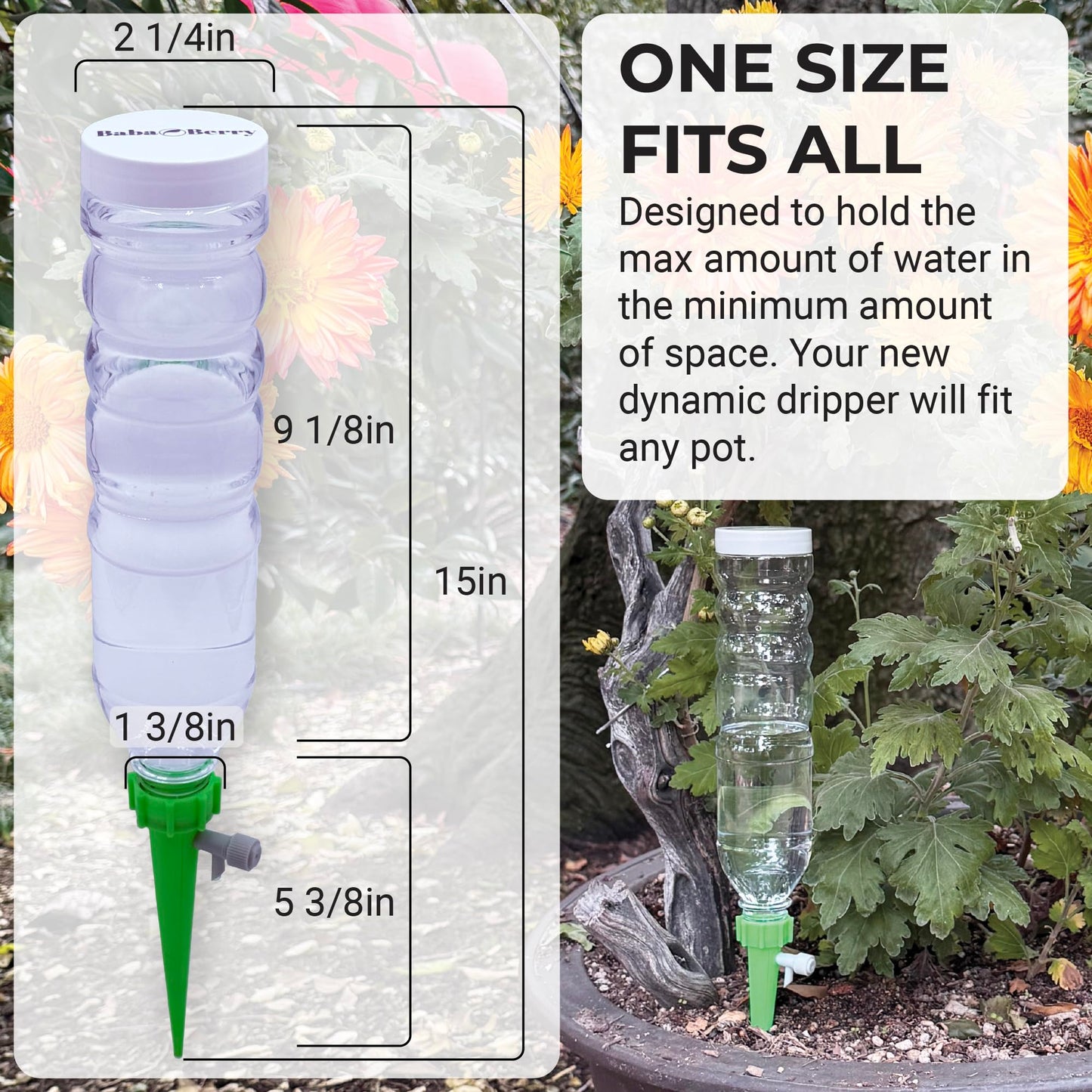 Self Watering Planter Insert Drip Spike High Capacity 20oz BabaBerry Dynamic Dripper Automatic Plant Watering Globes Dripper Device for Indoor or Outdoor Plants for Vacation Adjustable 3 Pack