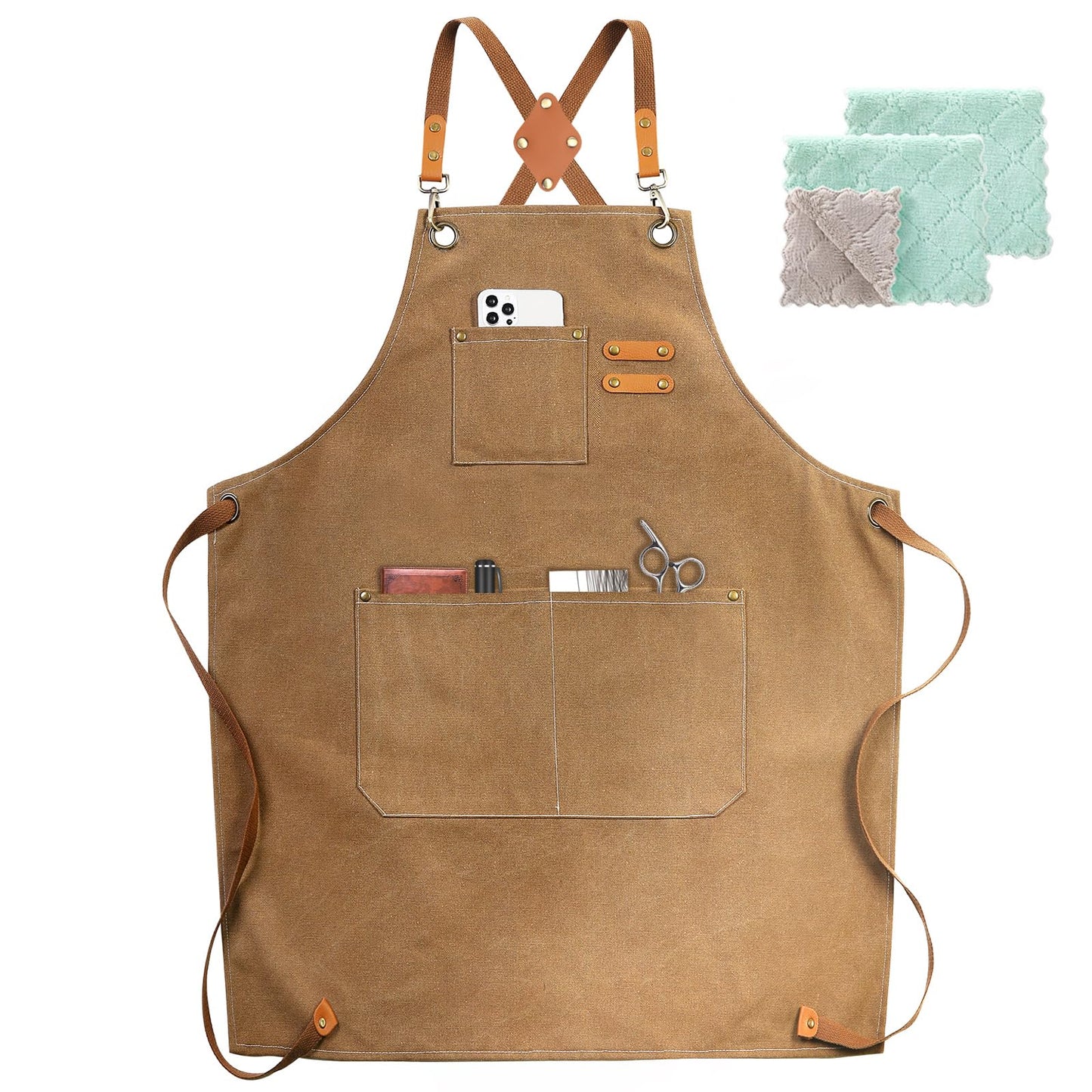 ZOMAO Chef Apron, Cotton Canvas Cross Back Apron with Pockets for Women and Men,Adjustable Strap and Large Pockets Apron,Kitchen Cooking Baking Bib Apron