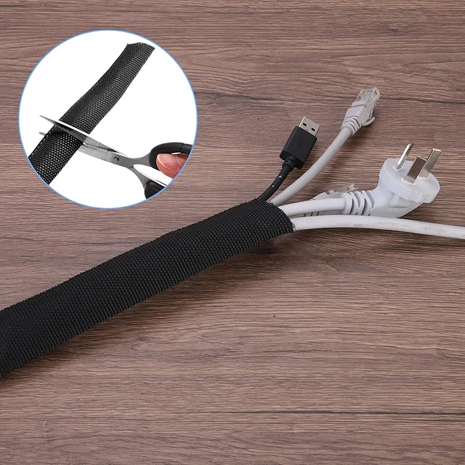 MECCANIXITY Braided Cable Sleeves Heat Shrinkable Fabric Sleeving, 5/16" 40ft Black 2:1 Ratio Heat Shrinkable Cord Protector for Harness Cable, Network Cable Protection, Cable Management