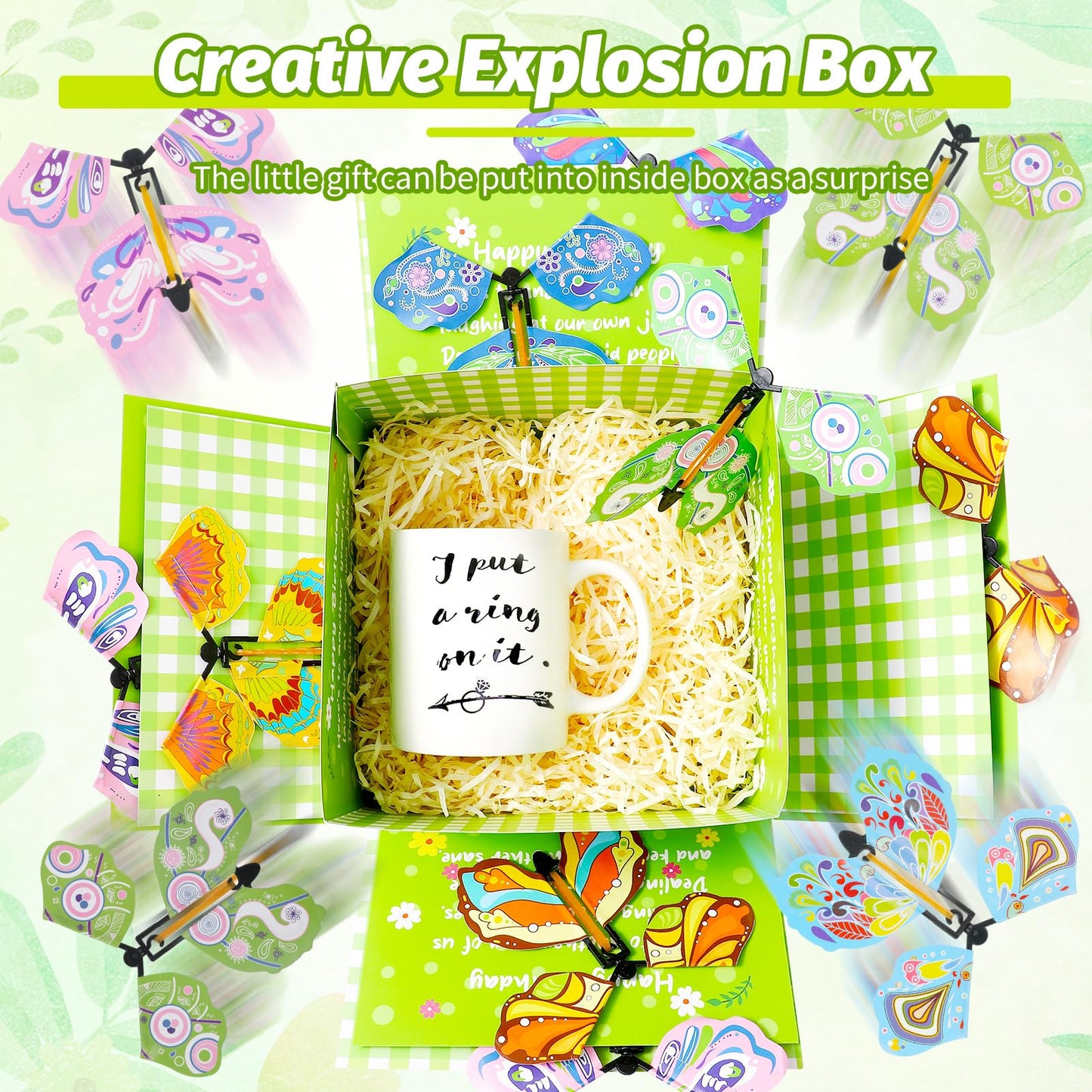 XLSXEXCL Birthday Explosion Gift Box, Birthday Butterfly Flying Surprise Gift Box, DIY Exploding Surprise Gift for Birthdays, Wedding, Mother's Day, Anniversaries