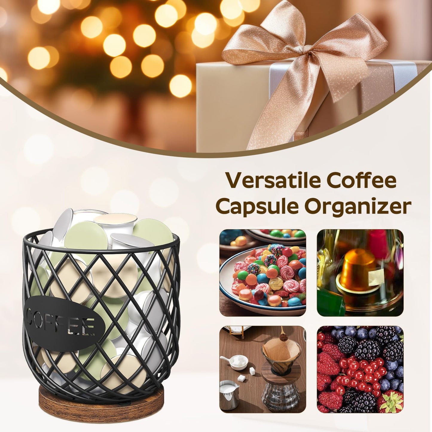 YATINEY Coffee Pod Holder Organizer, Holder for K Cup, Large Capacity Coffee Pod Basket, Versatile Coffee Capsule Storage Organizer, for Kitchen Countertop, Rustic Brown KH09BR