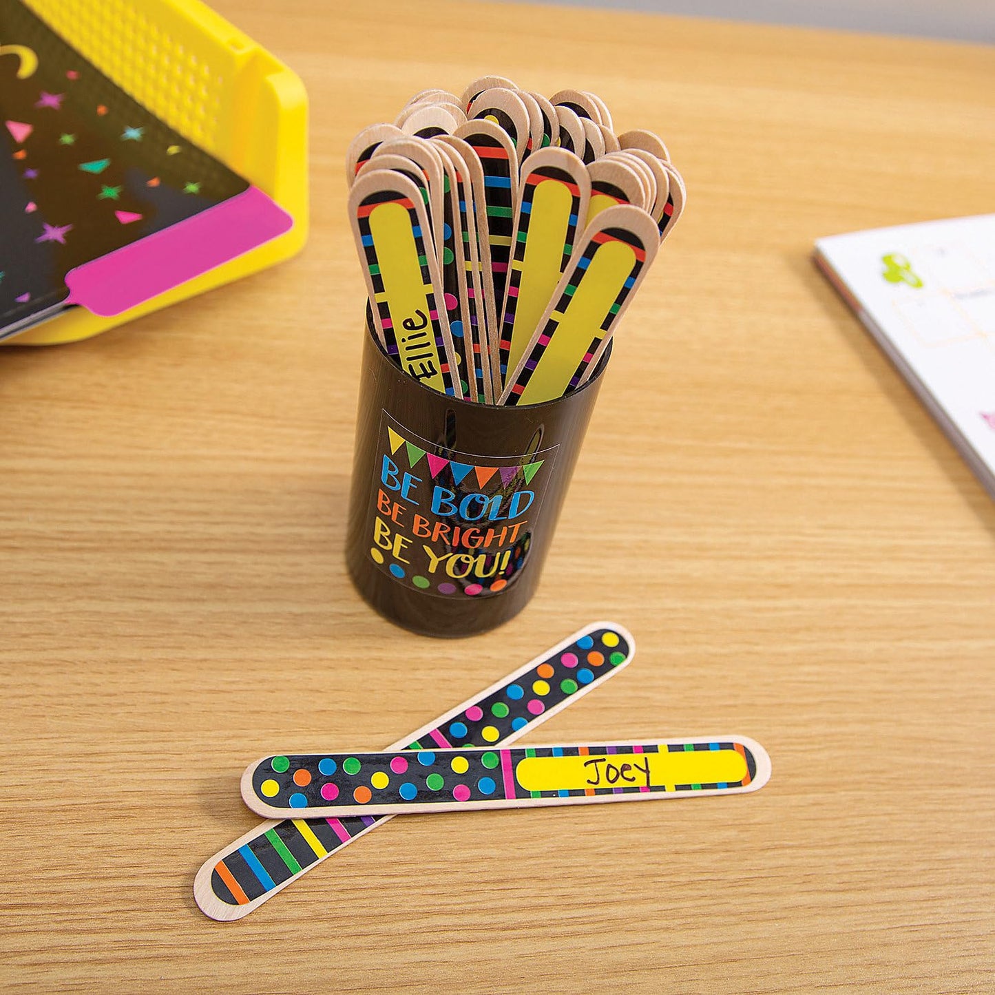 Fun Express Pencil Flip Name Sticks - 36 Pieces Classroom Essentials for Teachers | Student Name Calling Sticks for Classroom Management Tools | Elementary Middle School Must Haves Teaching Supplies