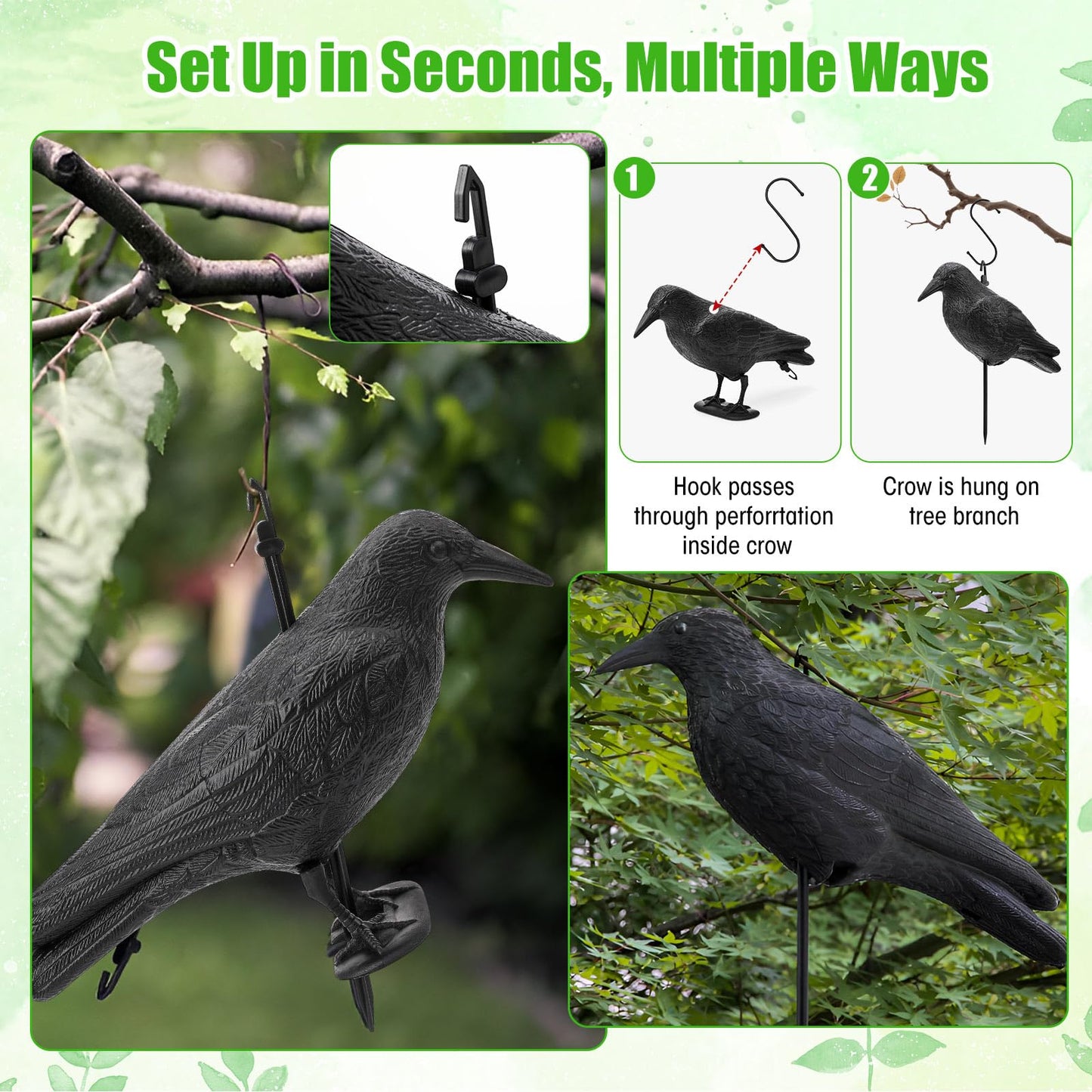 Novabright 6 Pcs Realistic Crow Decoys-Life Sized Simulation Crow Statue, Hunting Bait Decoys, Black Crows Decoy Figuring with Feet Stake for Hunting Halloween Party Yard Garden Decoration