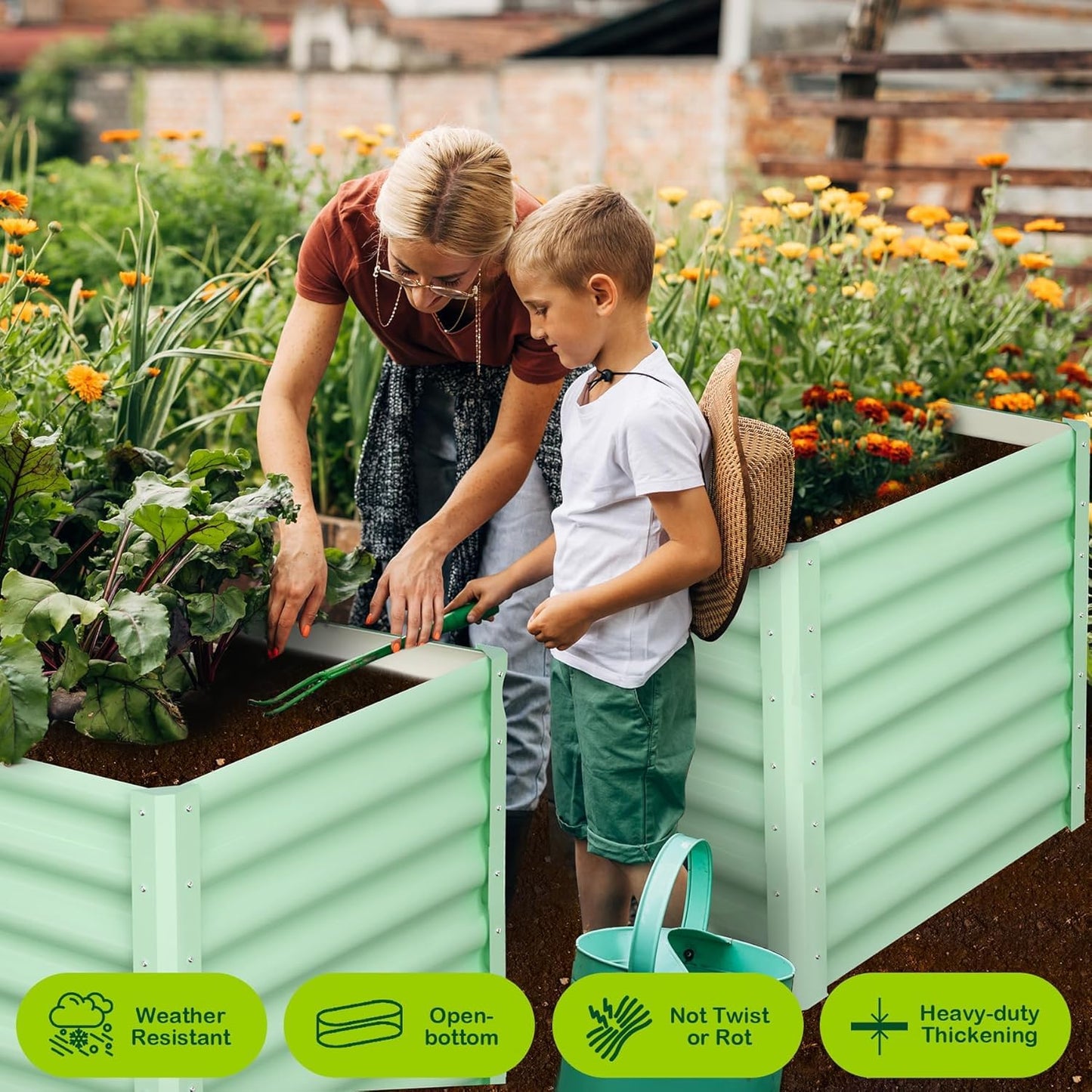 CABIHOME Galvanized Steel Raised Garden Bed Kits,Large Open Base Outdoor Planter with Safety Edge,Durable Metal Plant Box with Gloves,for Vegetables Flowers Herbs