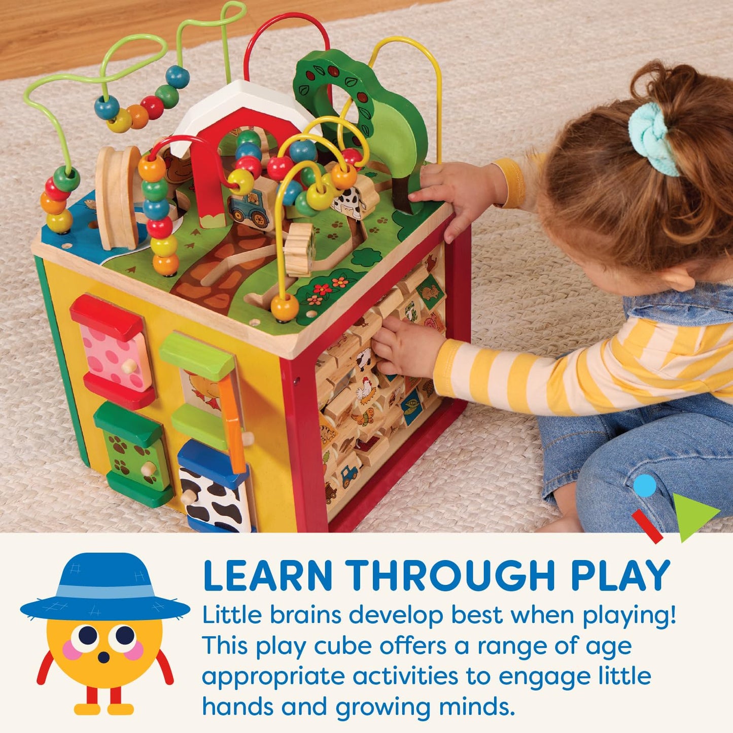 Battat – Activity Cube with Farm Theme – Educational Wooden Toys for Toddlers and Kids – 1 Year +