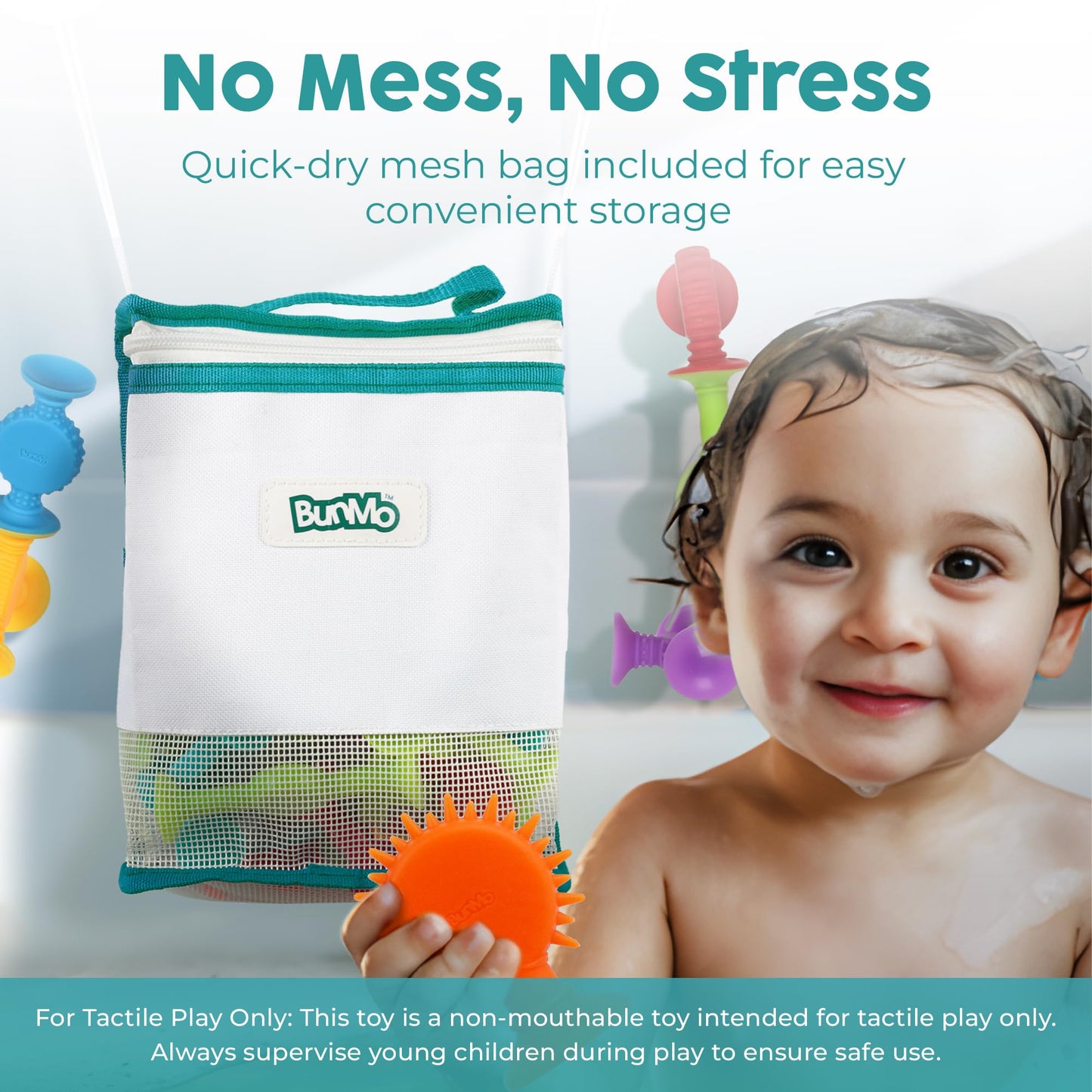 BUNMO Bath Toys Suction - Connect, Build, Create - Bath Toys - Hours of Fun & Creativity - Fine Motor Skills - Stimulating Sensory Toys - Non-Mouthable Toy 3+ - Textured 44 Pack