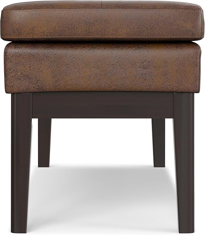 SIMPLIHOME Carlson 45-inch Wide Vegan Faux Leather Ottoman Bench in Distressed Black with Solid Wood Frame for Living Room, Entryway, or Bedroom