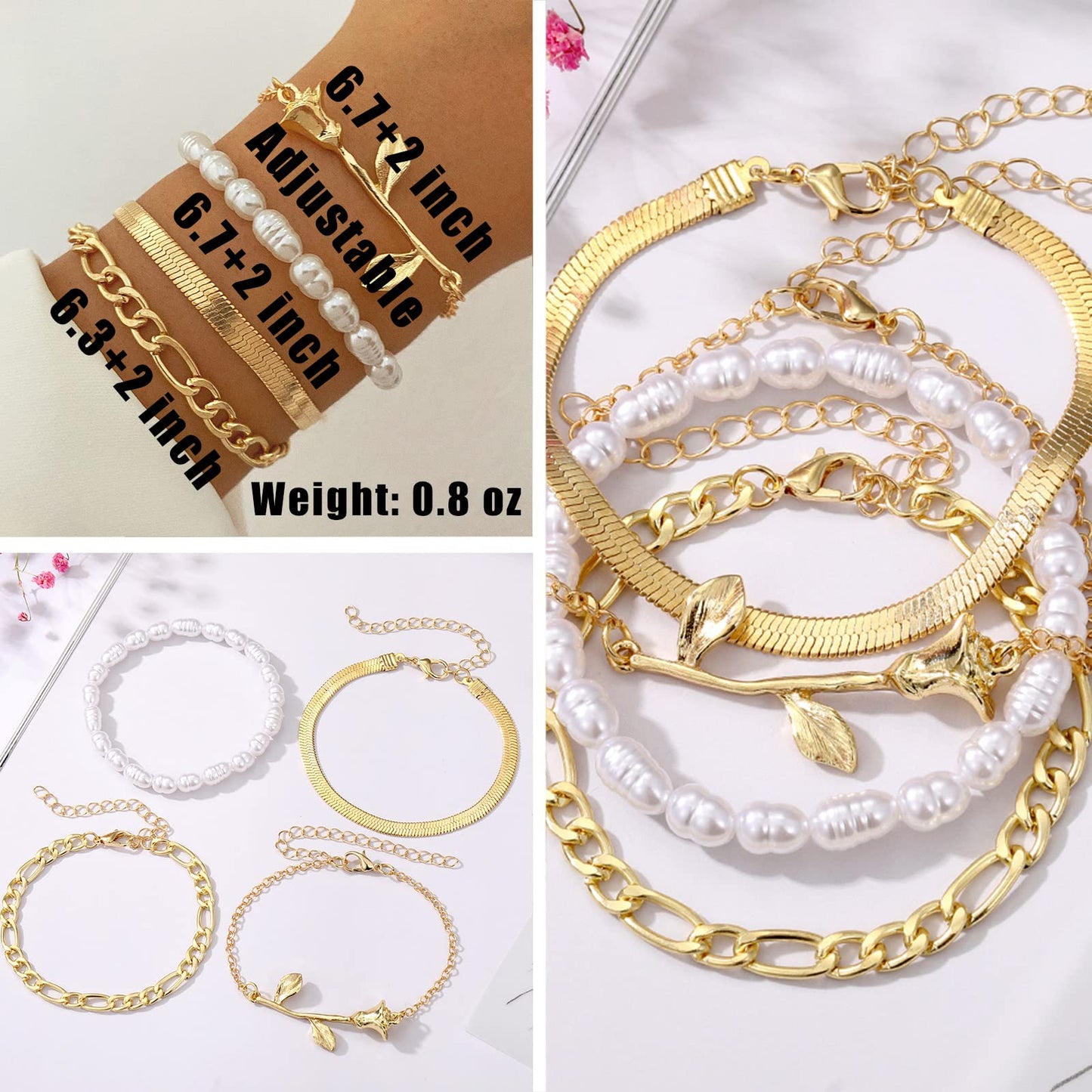 IFKM 6 PACK (22 PCS) Gold Chain Bracelets Set for Women, 14K Gold Plated Multiple Layered Stackable Open Cuff Wrap Bangle Bracelet Adjustable Link Italian Cuban Jewelry for Women Gift