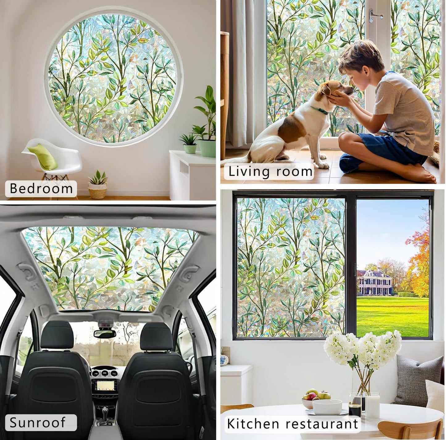 Window Privacy Film Rainbow Window Film – Decorative Static Cling Window Sticker with 3D Stained Glass Effect（35.4 x 78.7 inch） Includes 3 Installation Tools