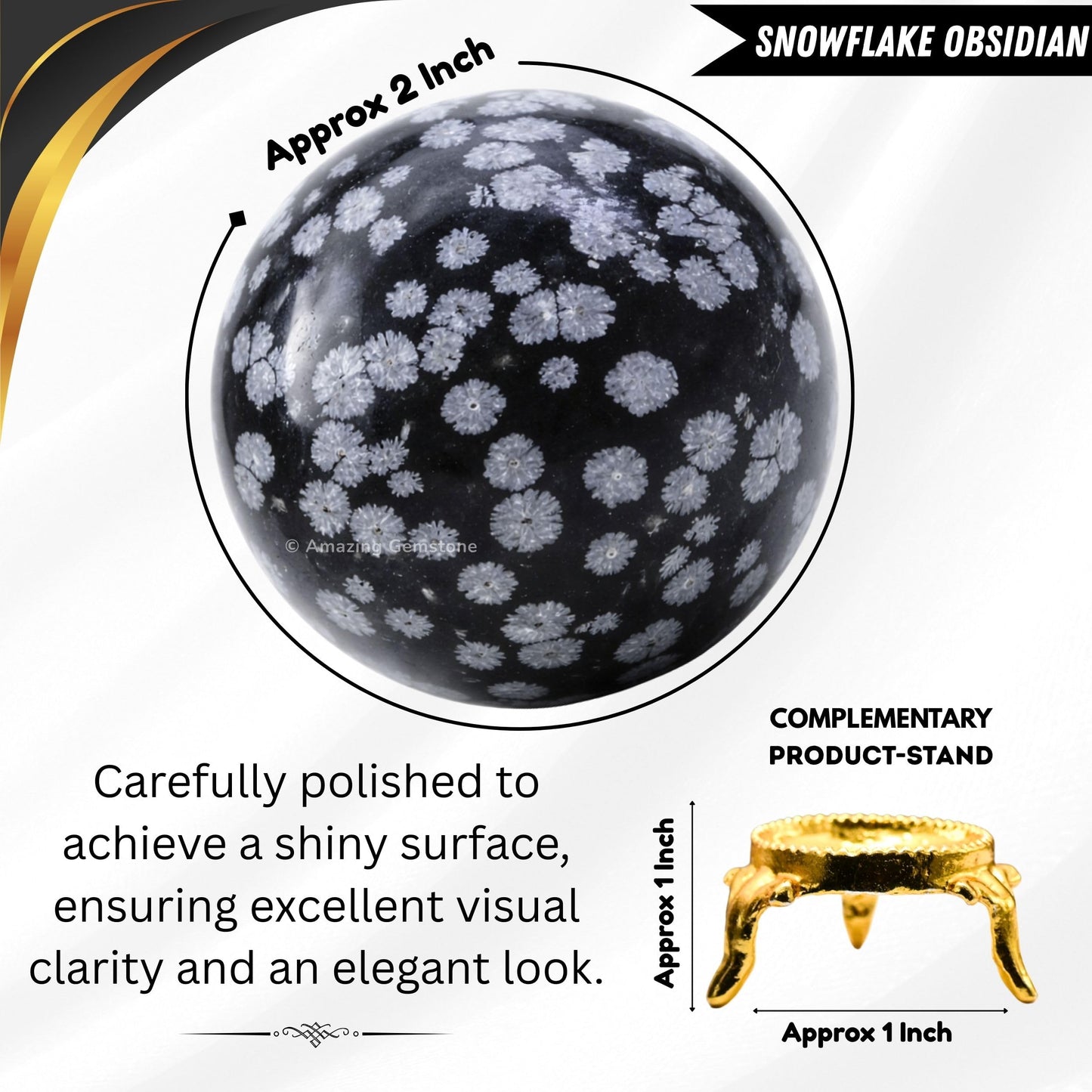 Amazing Gemstone Snowflake Obsidian Crystal Ball with Stand - 2" Inches Crystal Sphere Meditation Balls for Witchcraft and Decorative Balls