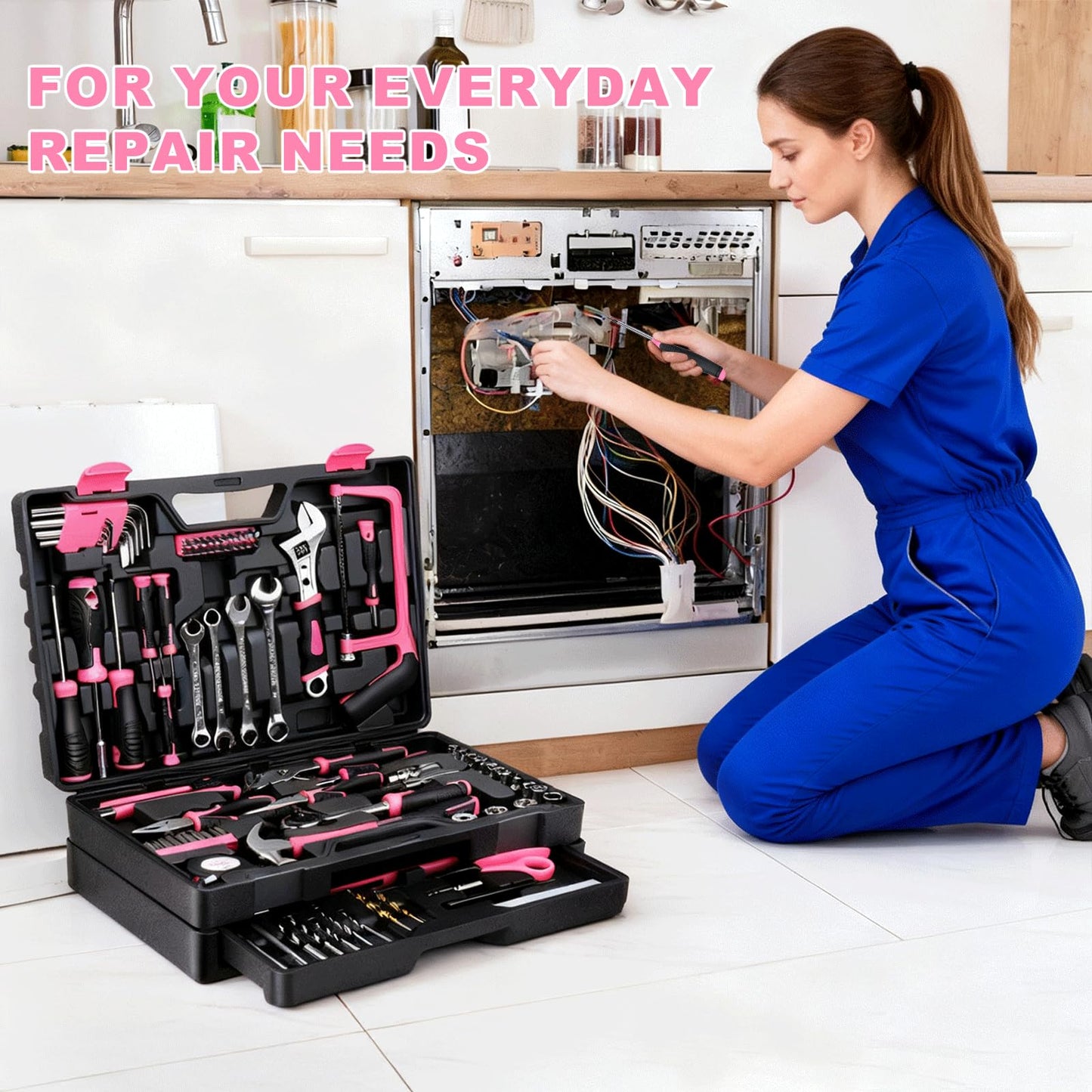 Tool Set- 412 Piece Home Repair/Auto Tool Kit, Storage Organizer with Drawers, Toolbox Storage Case for Women & Men, Perfect for Homeowner, Diyer, Handyman, DIY