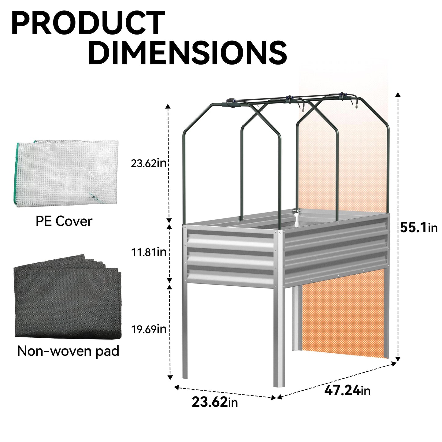 Lineware Galvanized Raised Garden Bed with Self-Watering System, Elevated Planter Boxes Outdoor with Legs and PE Cover for Vegetables and Flowers, Backyard, Patio, Balcony, 48x24x56 in