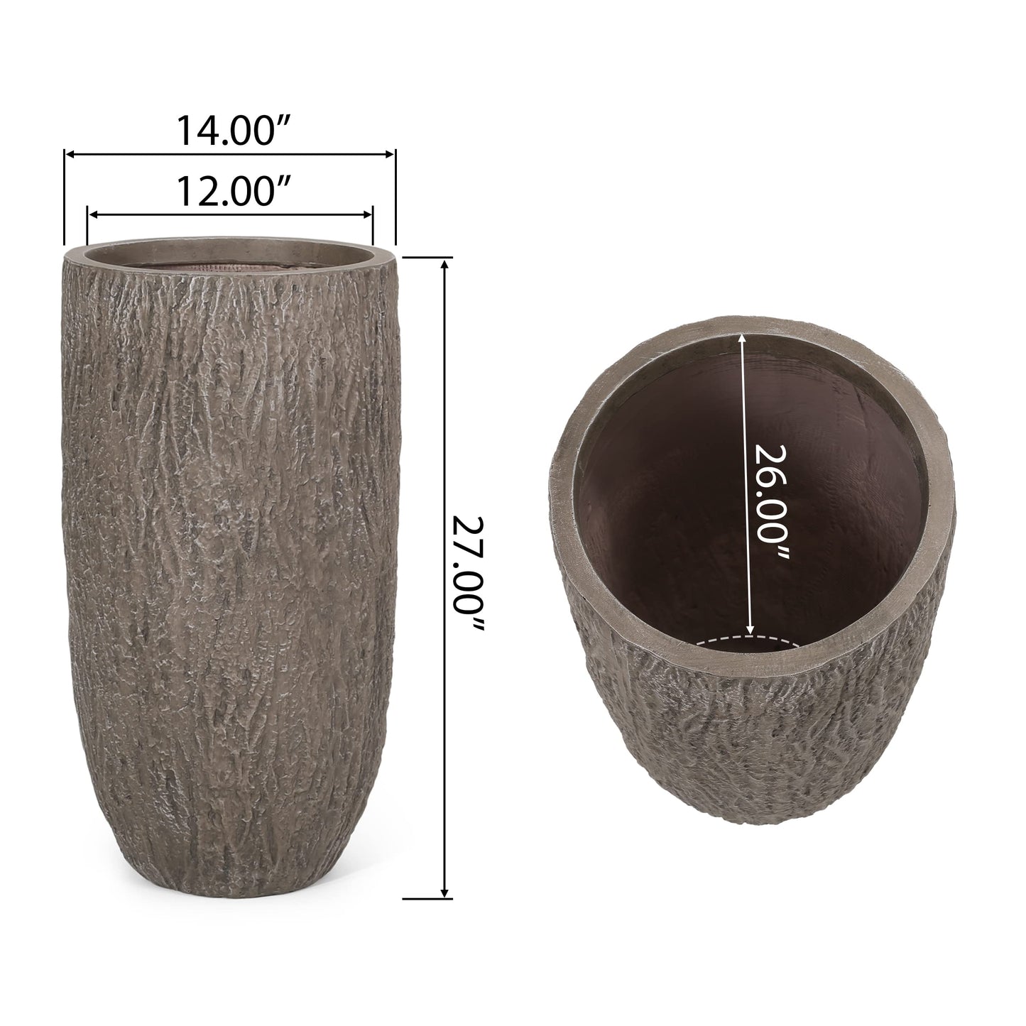 Christopher Knight Home Jorine Lightweight Concrete Planter, Cast Stone Plant Pot, Large Garden Urn, Patio Texture Finish Flower Pot for Balcony Backyard Poolside, No Assembly Needed, 27" H Brown