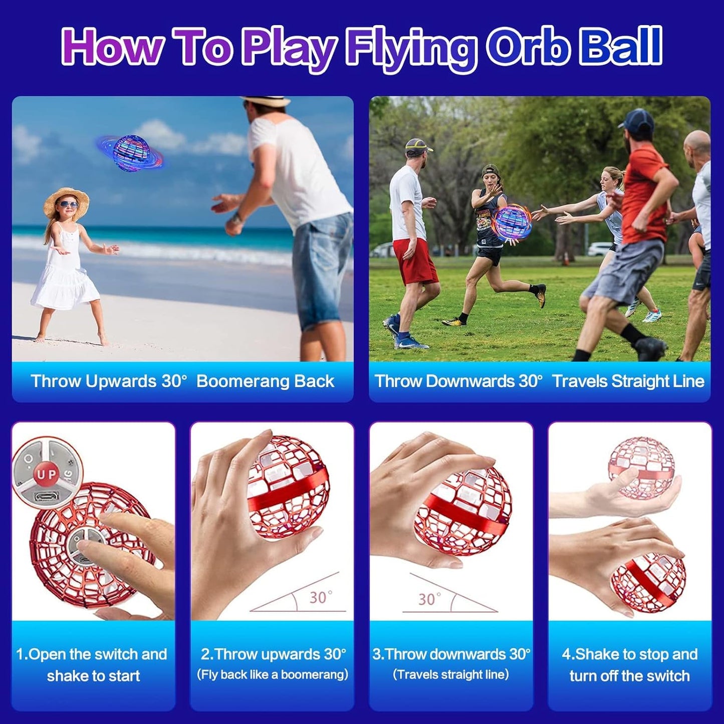Taikcsut 2 Pack-2025 Upgraded Flying Orb Ball Toy, Hover Boomerang Ball Spinner Mini Drone - Magic Floating Galactic Fly Spinning Orb, for Boys Girls and 6-12 Age Kids