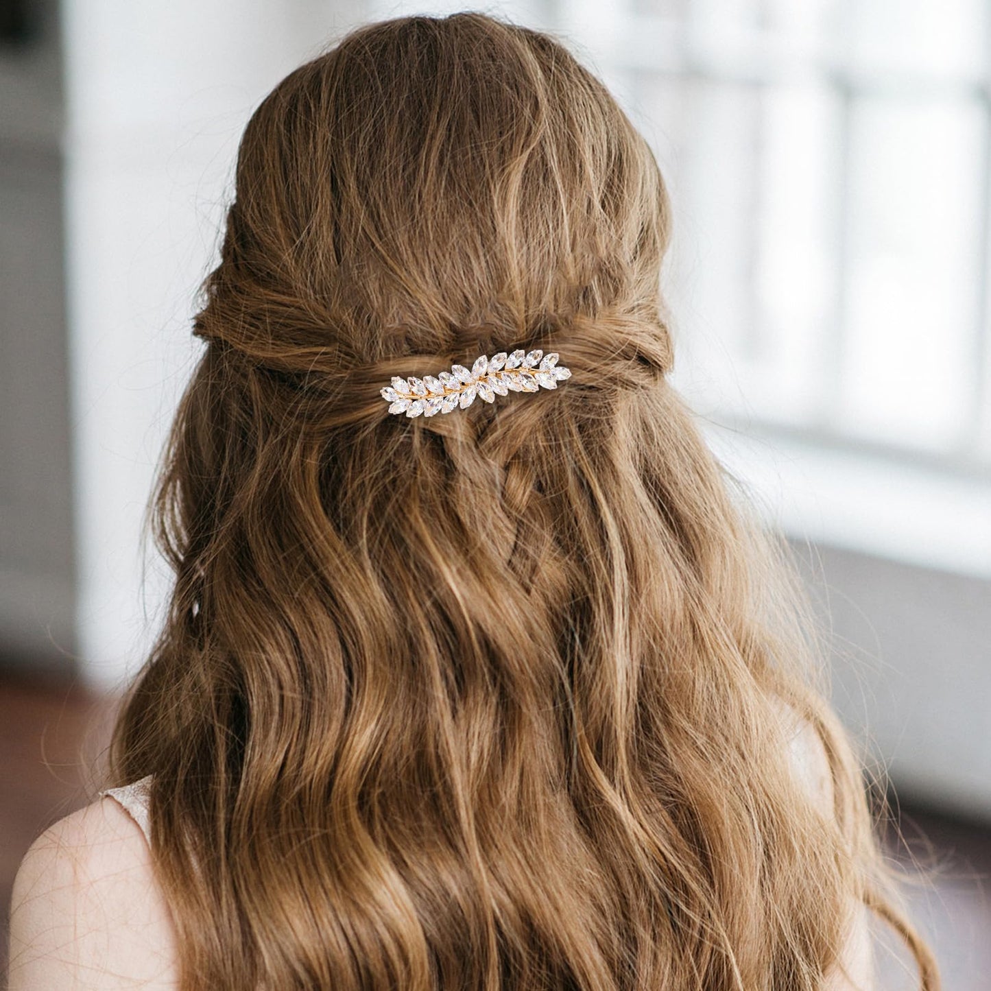 WHAVEL 2PCS Rhinestone Hair Clips - Crystal Leaf Vintage Bridal Barrettes for Weddings, Brides, and Bridesmaids (Gold, Silver)