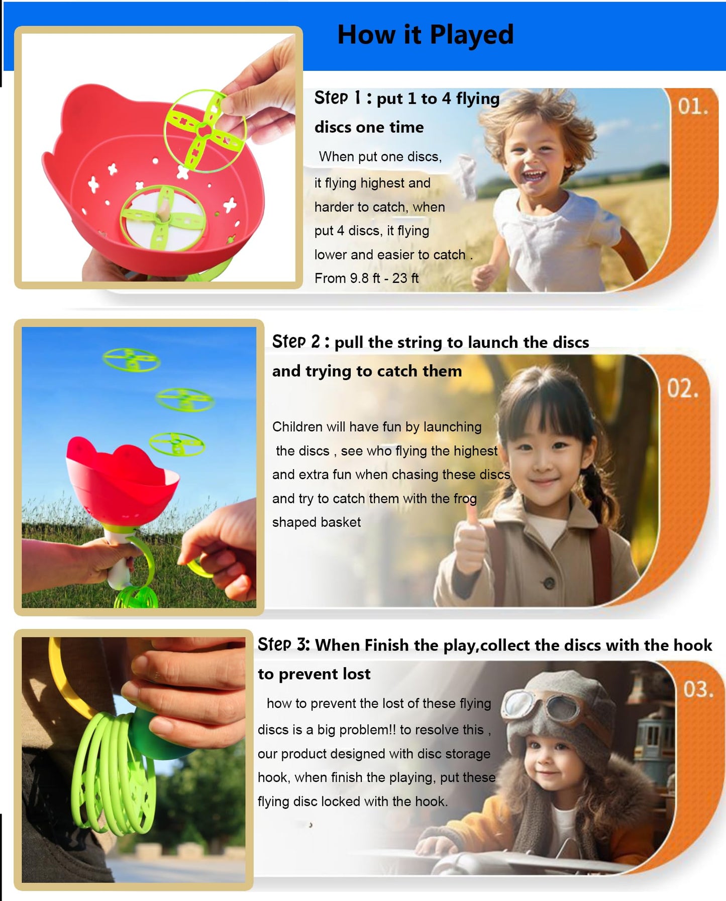 SUHEEUS Disc Launcher Toy Kids Yard Flying Spinner Fairy Hover Helicopter Propeller Toy Outdoor Capture Catching Chasing Game Gift for Boy Girl Age 4 5 6 7 8 9 10 with 12 mini Discs