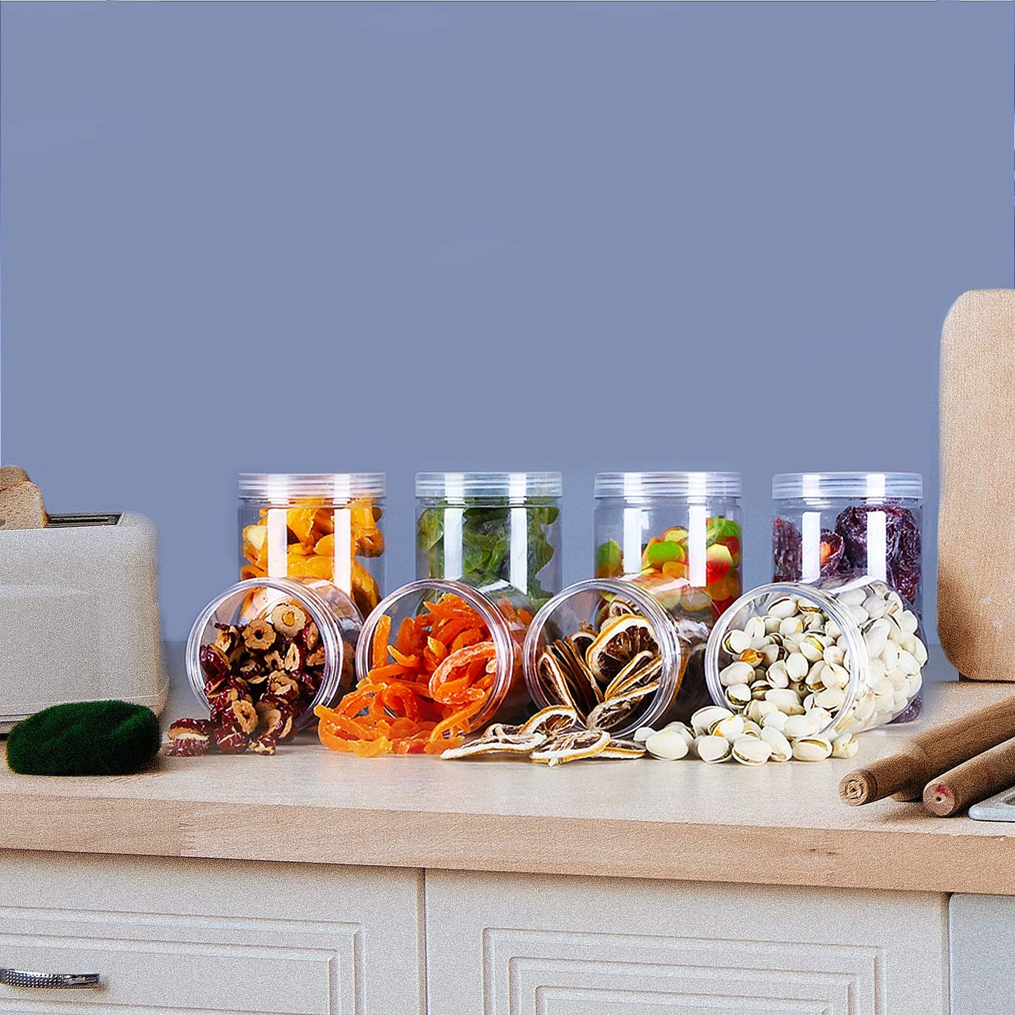 12oz Clear Plastic Storage Jars Containers,8 Pack Refillable Wide-Mouth Plastic Slime Storage Containers for Beauty Products,Kitchen & Household Storage - BPA Free