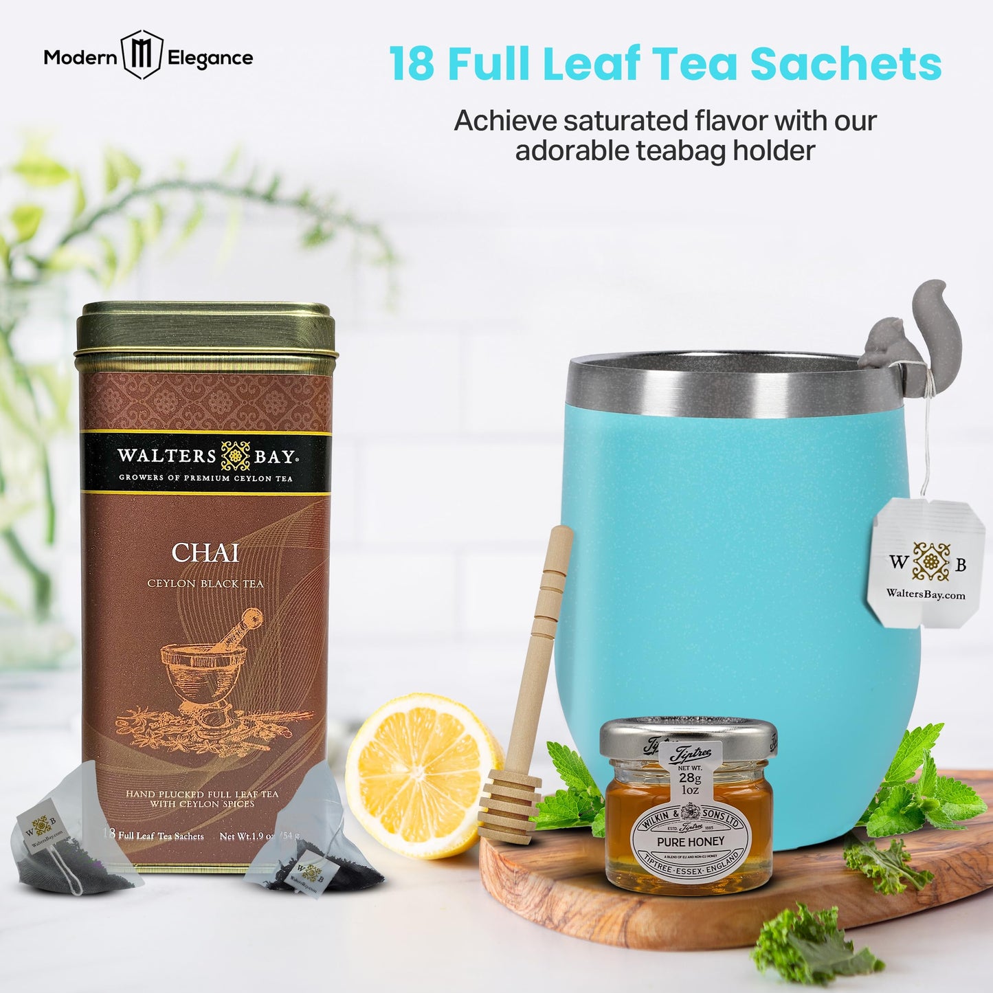 Tea Gift Set for Women – Get Well Basket with Cozy Socks, 18 Full Leaf Sachets, Honey, Tumbler & Sending Hugs Card (Chai)
