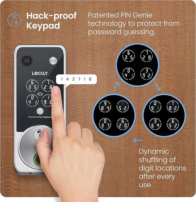 Lockly Vision Zeno Smart Lock with Video Doorbell Camera, Fingerprint Keyless Entry with Apple Home Key, Wi-Fi Deadbolt for Front Door, PIN Genie Keypad, App Remote Control, 2 Rechargeable Batteries