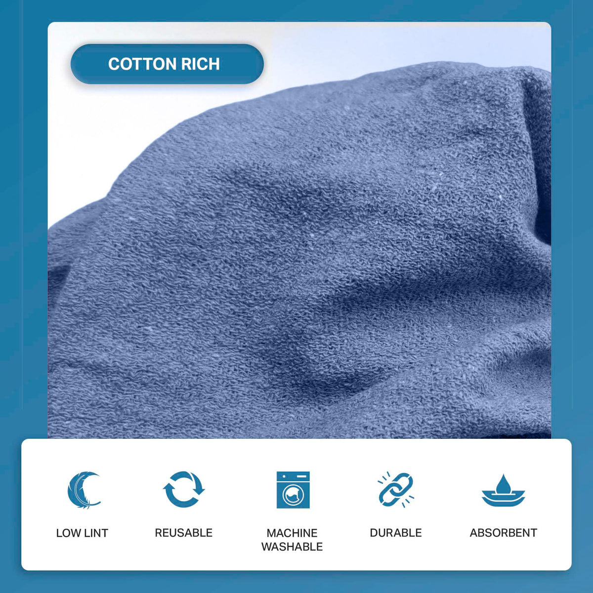 Angel-in-Armor Blue Shop Towels (14”x14”) – 150 Unit Box of Lint-Free Cotton Shop Towel Cleaning Rags – Durable Shop Rags for Auto, Garage, Industrial, and Commercial Use (150 Count)