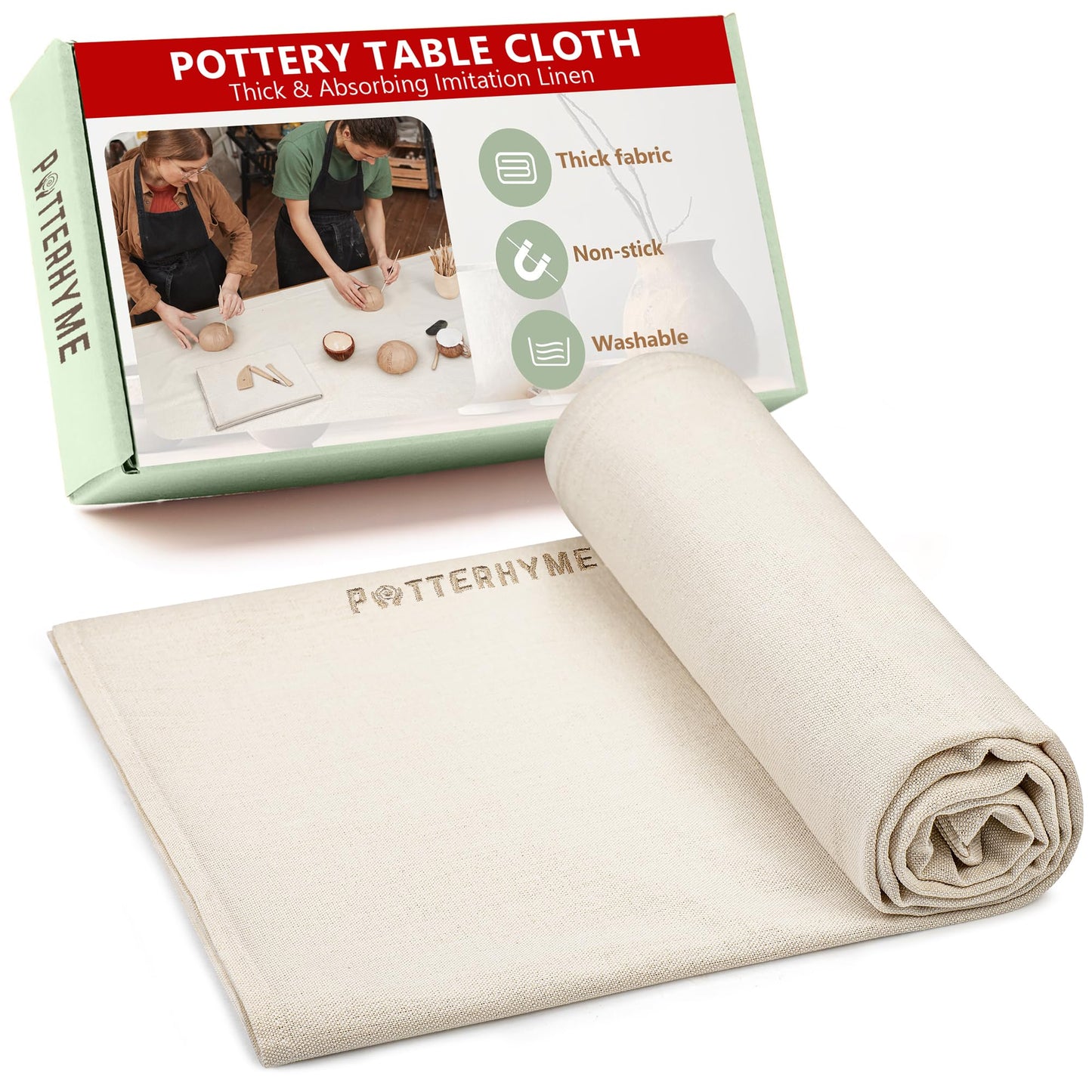 Imitation Linen Tablecloth 59x39 Inch Large - Cotton Canvas Drop Cloth Sheet for Table - Versatile Pottery Fabric Sheets for Painting, Ceramics, Wedging/Rolling Potters Clay with Tools (1pc)