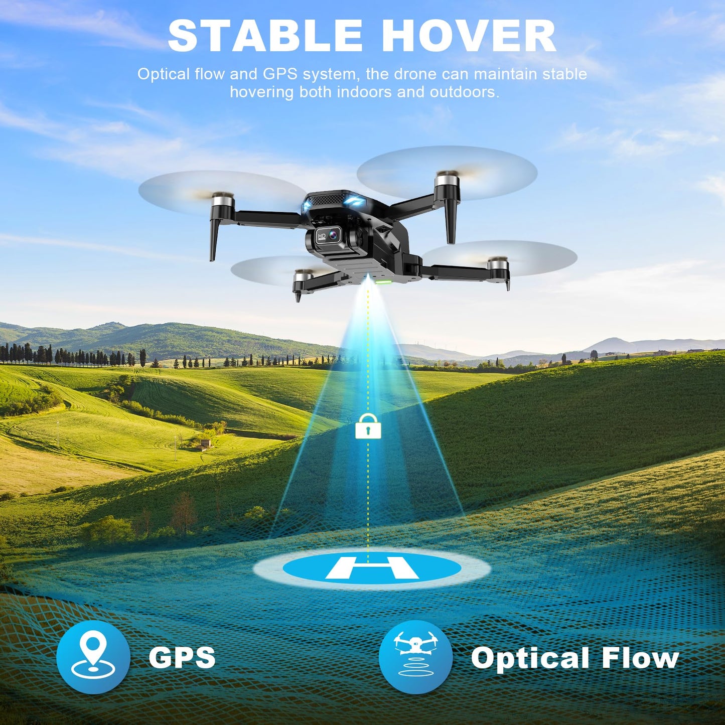 GPS Drone with Camera for Adults, 2K HD FPV Drone with Auto Return, Follow Me, Circle Fly, Waypoint Fly, Stable Hover, Brushless Motor, Foldable 5G Transmission Remote Control Quadcopter, Black