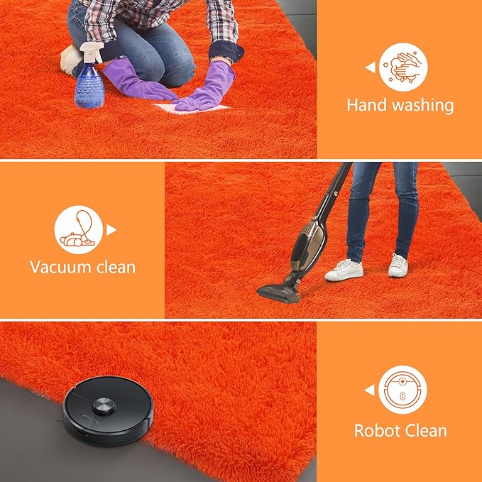 Orange Shag Area Rugs for Bedroom Living Room,6X9 Ultra Soft Fluffy Area Rugs for Dorm, Indoor Carpet Nursery Rugs for Kids Room Home Halloween Decor