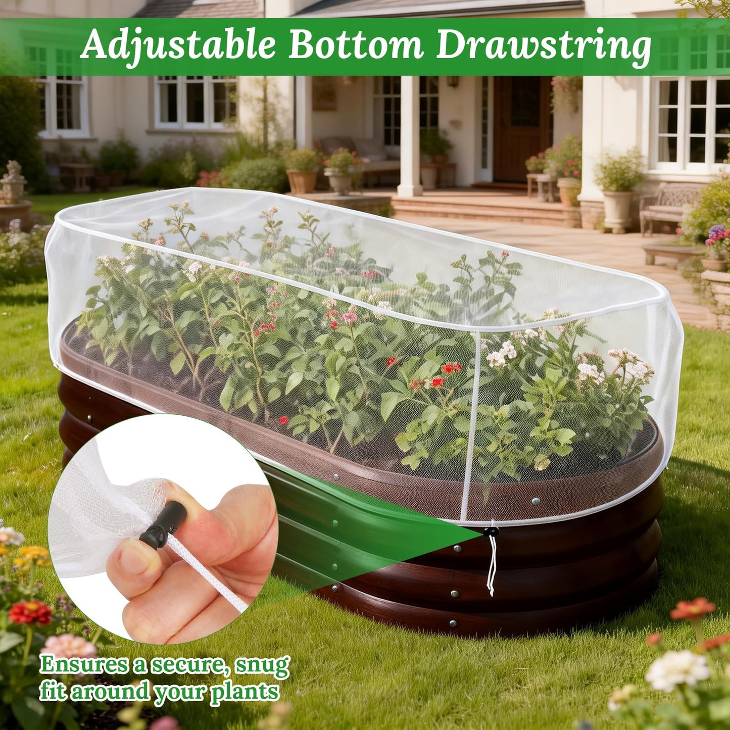 2 Pack Garden Netting for Raised Beds, 4.3x2FT Durable Ultra Fine Mesh Plant Covers with Drawstring to Keep Small Animals Pest Out,Raised Bed Bird Barrier Screen for Protecting Fruits Vegetables Crops