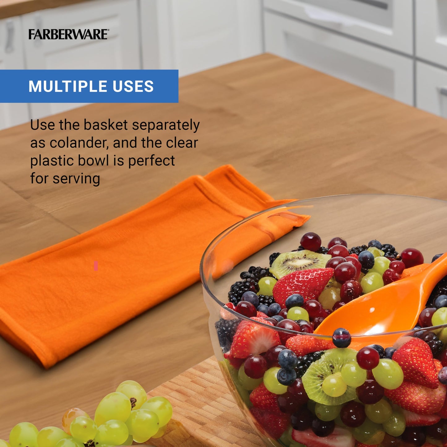 Farberware Easy to use pro Pump Spinner with Bowl, Colander and Built in draining System for Fresh, Crisp, Clean Salad and Produce, 6.6 quart, Green