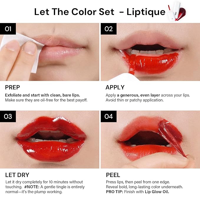 All-Day Lip Set – Liptique (001 ROUGHER) Long Lasting Peel Off Lip Stain & Lip Glow Nourishing Oil