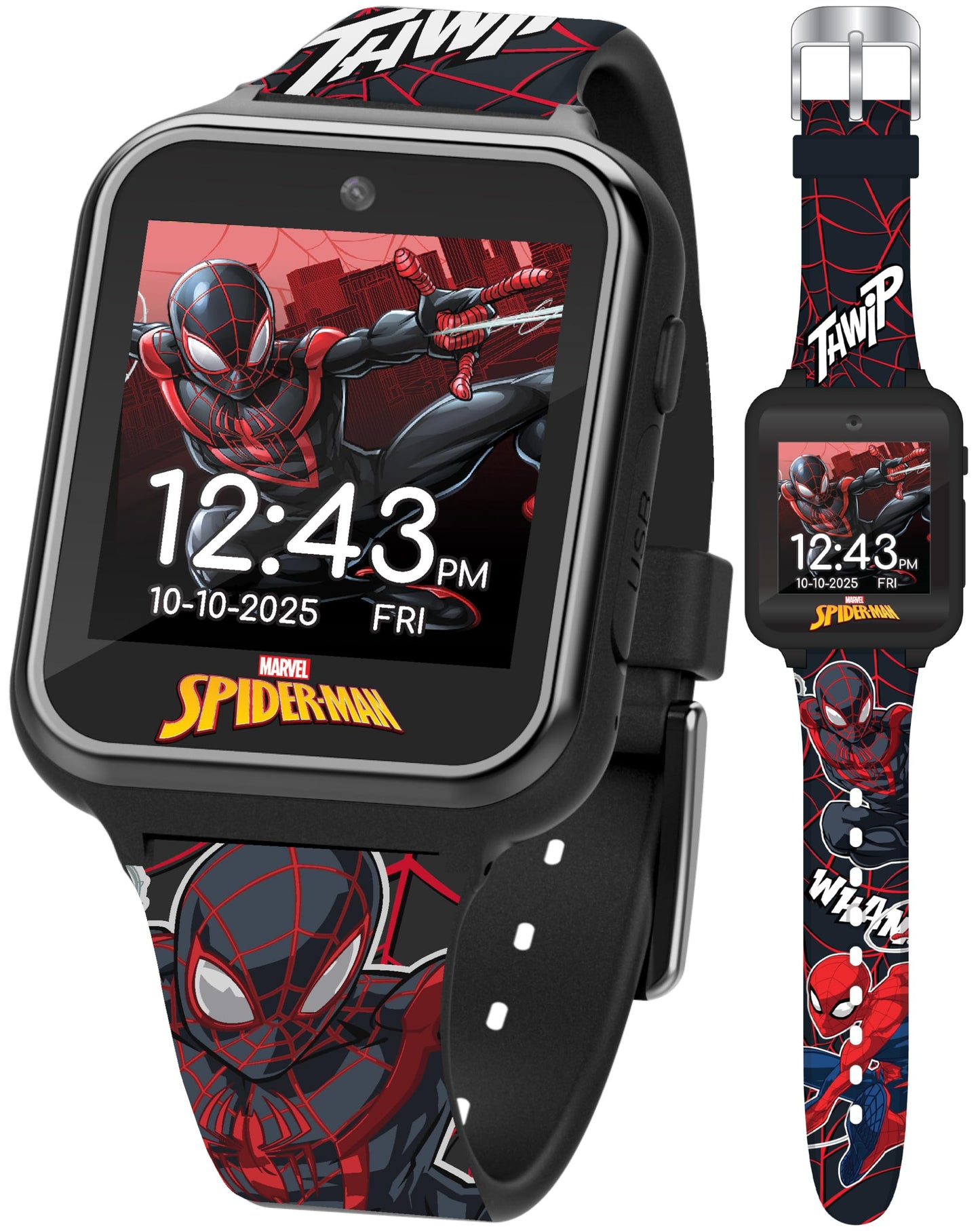 Marvel Spider-Man Kids Smart Watch – Touchscreen Interactive Watch with 10 Customizable Clock Faces, Built-in Camera, Video Recorder, Alarm, Calculator, Games & Pedometer – Fits Wrists 5.5" to 8"