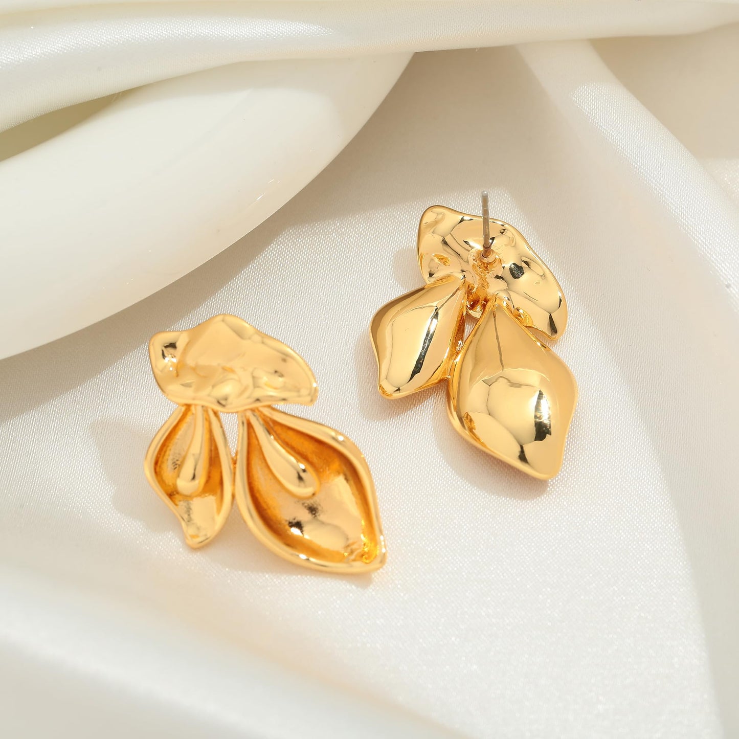ENSKEFEN Chunky Gold Flower Statement Earrings for Women Trendy Vintage Summer Boho Bold Irregular Floral Earrings