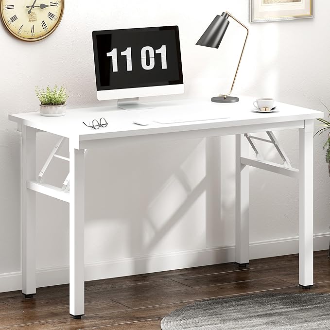 Need 39.4 inch Computer Desk for Small Space Small Folding Table Small Writing Desk Compact Desk Foldable Desk with BIFMA Certification, No Install Needed, White AC5-10060-DW