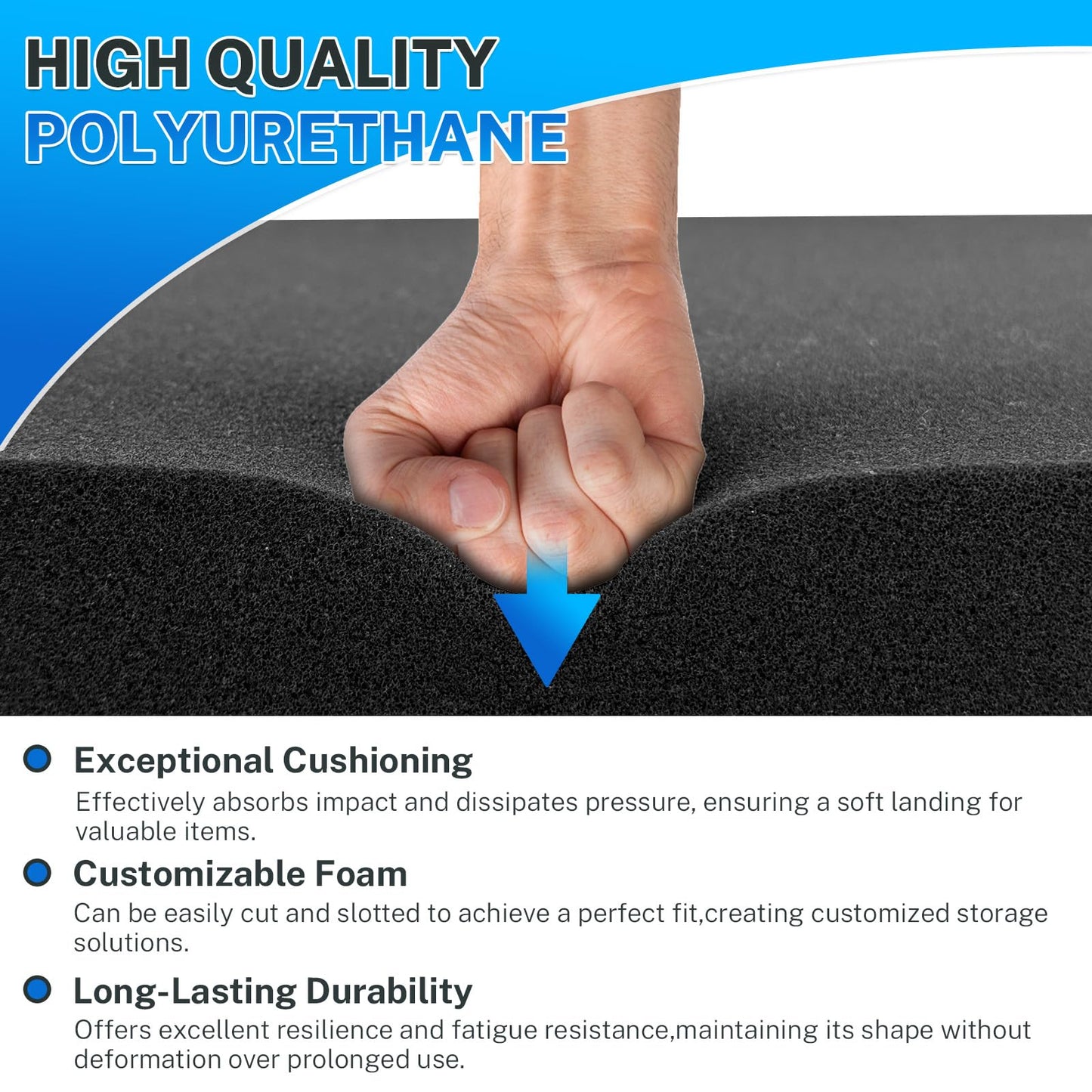 Polyurethane Foam Padding, 4 PCS 16 x 12 x 0.5 Inch Black Soft Cuttable Packing Foam Inserts for Cases, Furniture, Automotive and Packaging